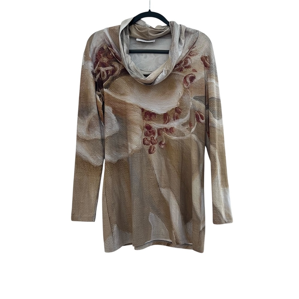 le Galeriste women's artsy neutral floral cowl neck blouse size large